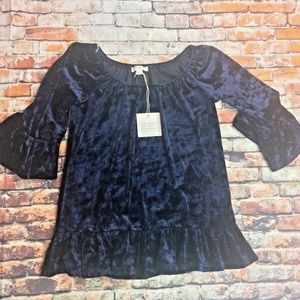 Beach Lunch Lounge  Sz XS blue Velvety Boho top